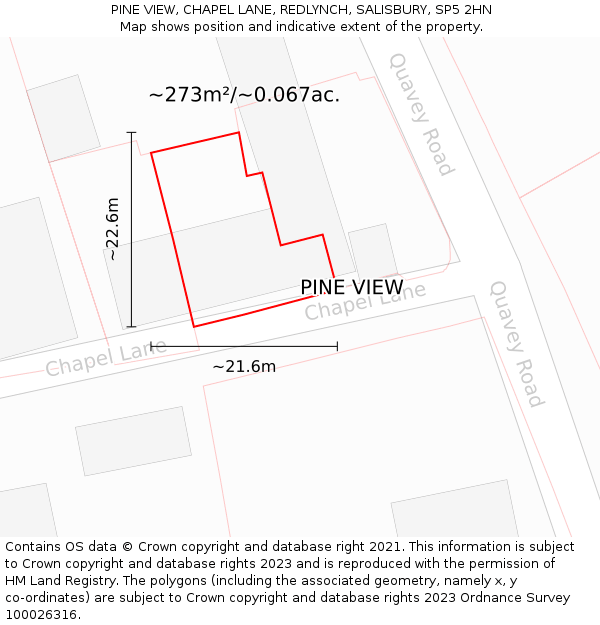 PINE VIEW, CHAPEL LANE, REDLYNCH, SALISBURY, SP5 2HN: Plot and title map