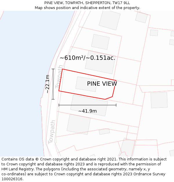 PINE VIEW, TOWPATH, SHEPPERTON, TW17 9LL: Plot and title map