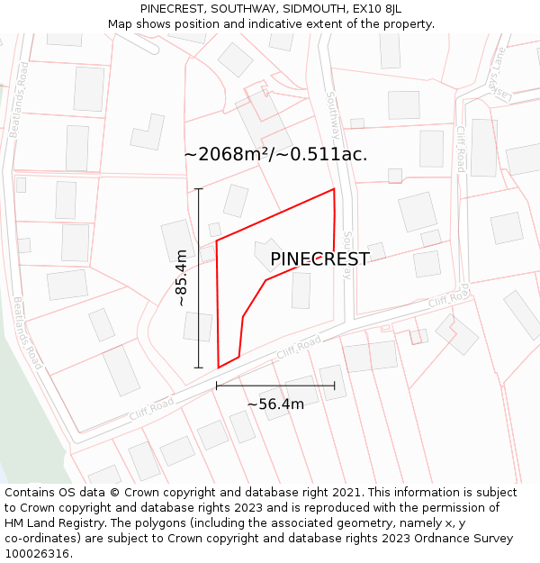 PINECREST, SOUTHWAY, SIDMOUTH, EX10 8JL: Plot and title map