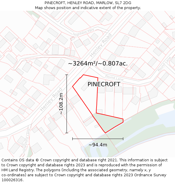 PINECROFT, HENLEY ROAD, MARLOW, SL7 2DG: Plot and title map