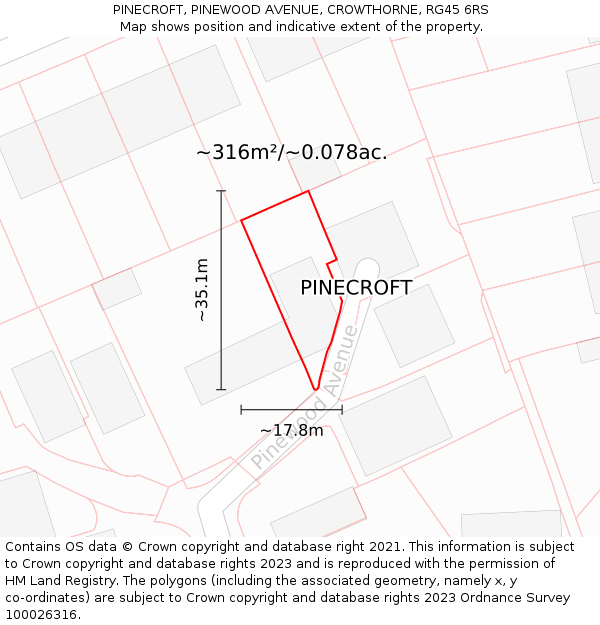 PINECROFT, PINEWOOD AVENUE, CROWTHORNE, RG45 6RS: Plot and title map