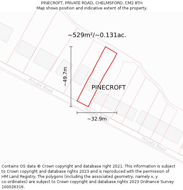 PINECROFT, PRIVATE ROAD, CHELMSFORD, CM2 8TH: Plot and title map