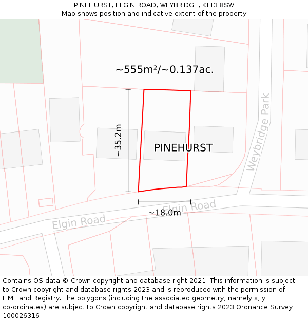 PINEHURST, ELGIN ROAD, WEYBRIDGE, KT13 8SW: Plot and title map