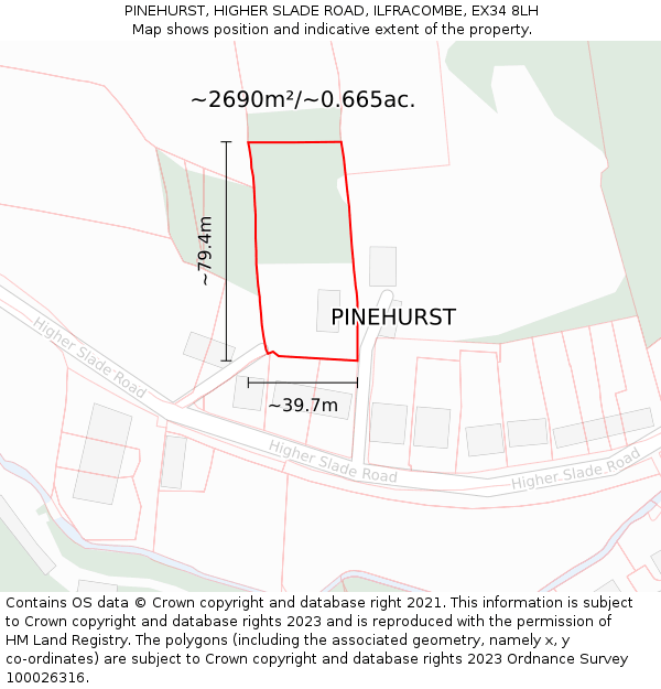 PINEHURST, HIGHER SLADE ROAD, ILFRACOMBE, EX34 8LH: Plot and title map