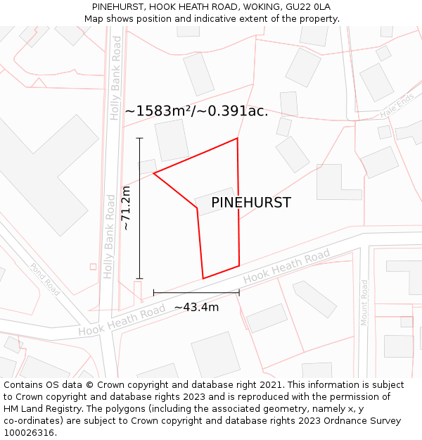 PINEHURST, HOOK HEATH ROAD, WOKING, GU22 0LA: Plot and title map
