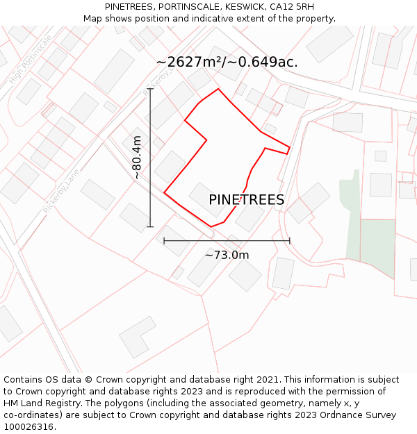 PINETREES, PORTINSCALE, KESWICK, CA12 5RH: Plot and title map