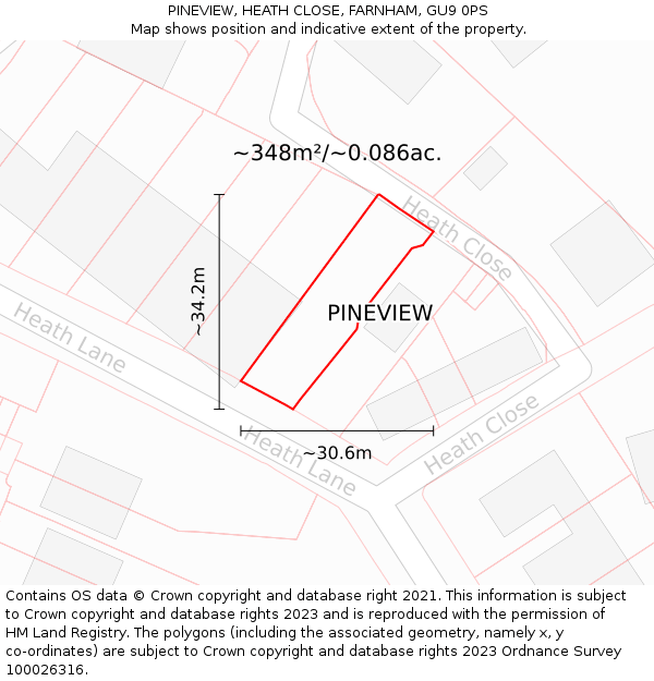 PINEVIEW, HEATH CLOSE, FARNHAM, GU9 0PS: Plot and title map