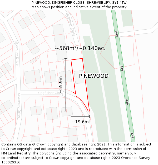 PINEWOOD, KINGFISHER CLOSE, SHREWSBURY, SY1 4TW: Plot and title map
