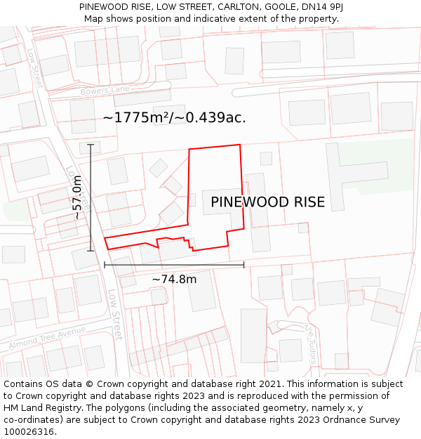 PINEWOOD RISE, LOW STREET, CARLTON, GOOLE, DN14 9PJ: Plot and title map
