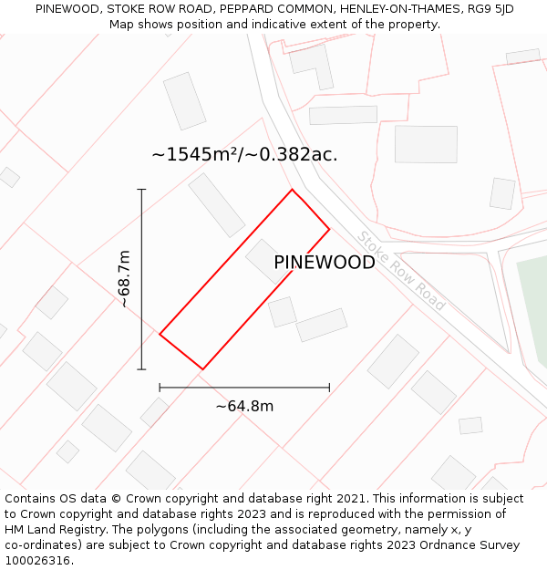 PINEWOOD, STOKE ROW ROAD, PEPPARD COMMON, HENLEY-ON-THAMES, RG9 5JD: Plot and title map