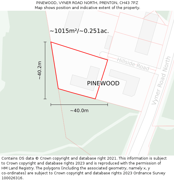 PINEWOOD, VYNER ROAD NORTH, PRENTON, CH43 7PZ: Plot and title map