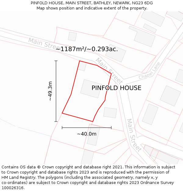 PINFOLD HOUSE, MAIN STREET, BATHLEY, NEWARK, NG23 6DG: Plot and title map