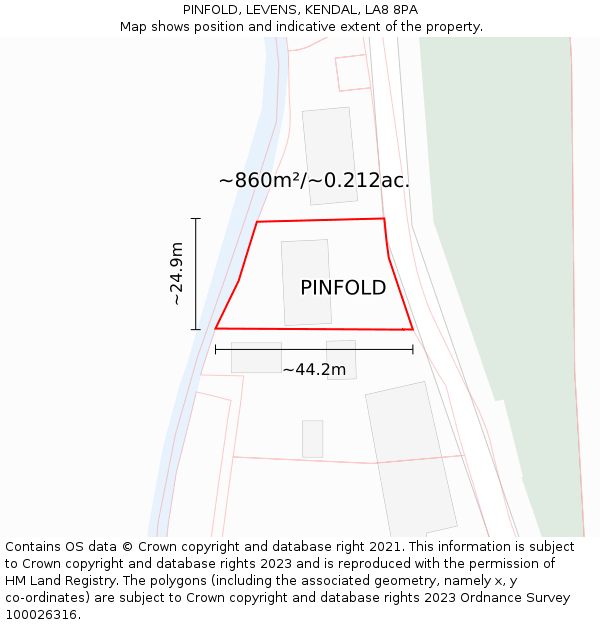 PINFOLD, LEVENS, KENDAL, LA8 8PA: Plot and title map