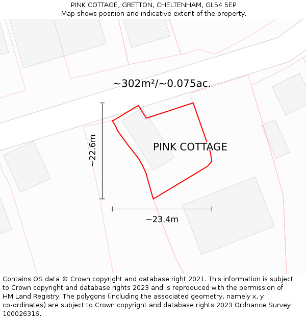 PINK COTTAGE, GRETTON, CHELTENHAM, GL54 5EP: Plot and title map