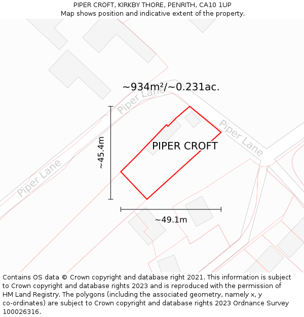 PIPER CROFT, KIRKBY THORE, PENRITH, CA10 1UP: Plot and title map