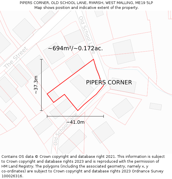 PIPERS CORNER, OLD SCHOOL LANE, RYARSH, WEST MALLING, ME19 5LP: Plot and title map