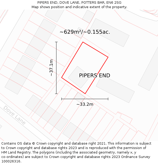 PIPERS END, DOVE LANE, POTTERS BAR, EN6 2SG: Plot and title map