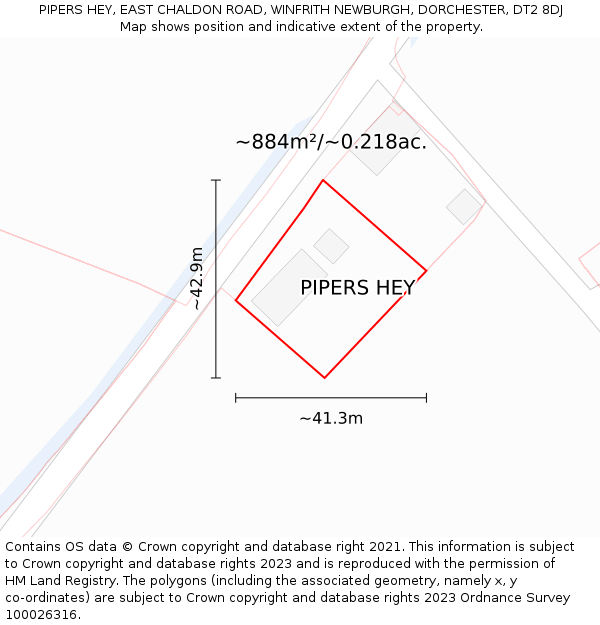 PIPERS HEY, EAST CHALDON ROAD, WINFRITH NEWBURGH, DORCHESTER, DT2 8DJ: Plot and title map