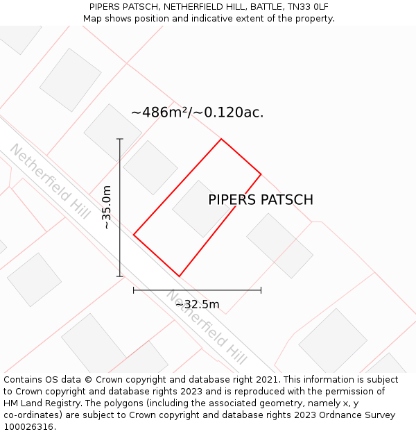 PIPERS PATSCH, NETHERFIELD HILL, BATTLE, TN33 0LF: Plot and title map