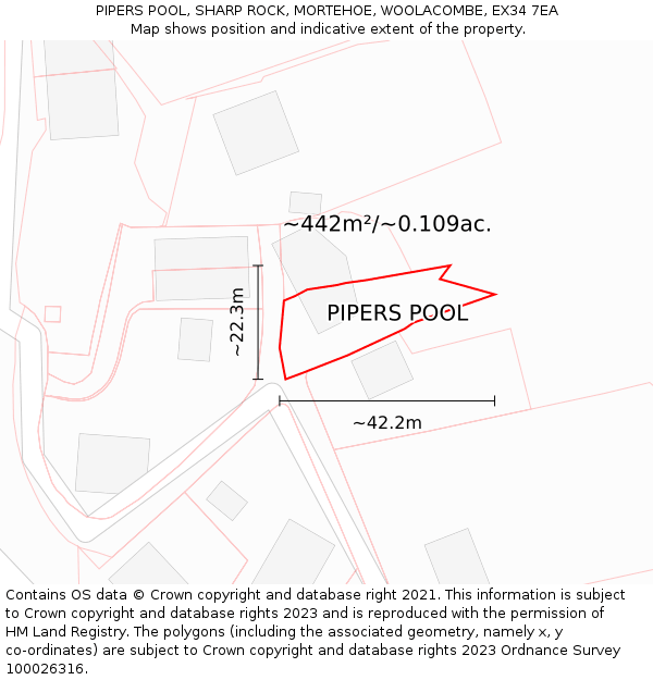 PIPERS POOL, SHARP ROCK, MORTEHOE, WOOLACOMBE, EX34 7EA: Plot and title map