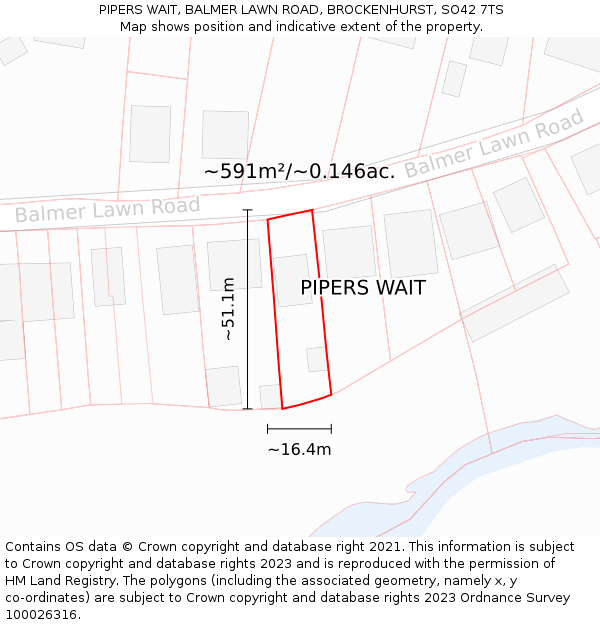 PIPERS WAIT, BALMER LAWN ROAD, BROCKENHURST, SO42 7TS: Plot and title map