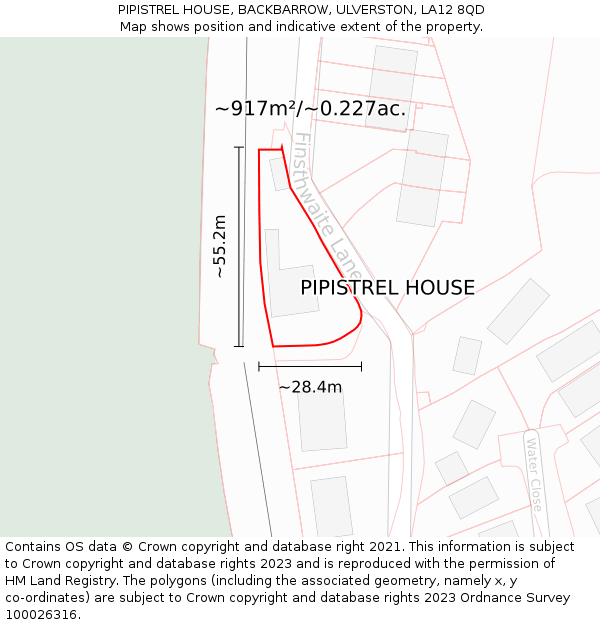 PIPISTREL HOUSE, BACKBARROW, ULVERSTON, LA12 8QD: Plot and title map