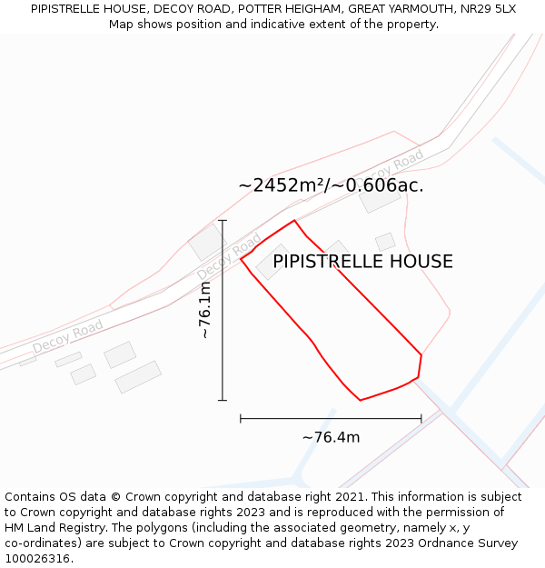 PIPISTRELLE HOUSE, DECOY ROAD, POTTER HEIGHAM, GREAT YARMOUTH, NR29 5LX: Plot and title map