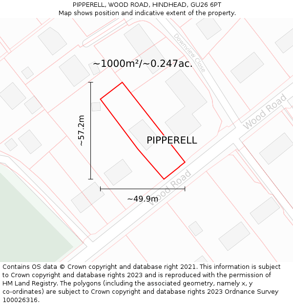 PIPPERELL, WOOD ROAD, HINDHEAD, GU26 6PT: Plot and title map