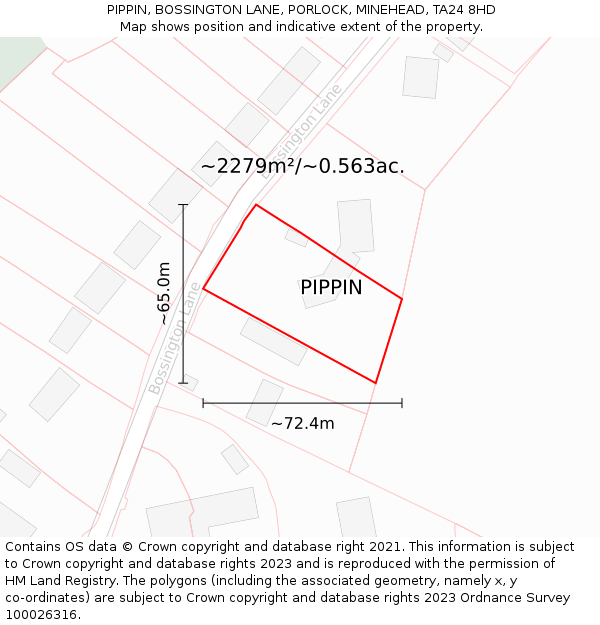 PIPPIN, BOSSINGTON LANE, PORLOCK, MINEHEAD, TA24 8HD: Plot and title map
