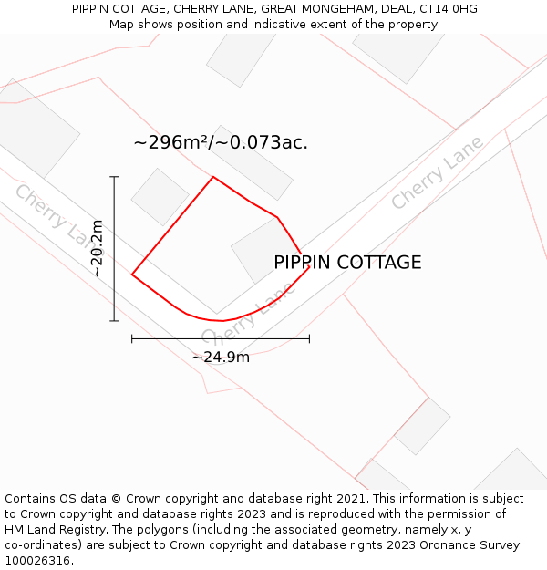 PIPPIN COTTAGE, CHERRY LANE, GREAT MONGEHAM, DEAL, CT14 0HG: Plot and title map