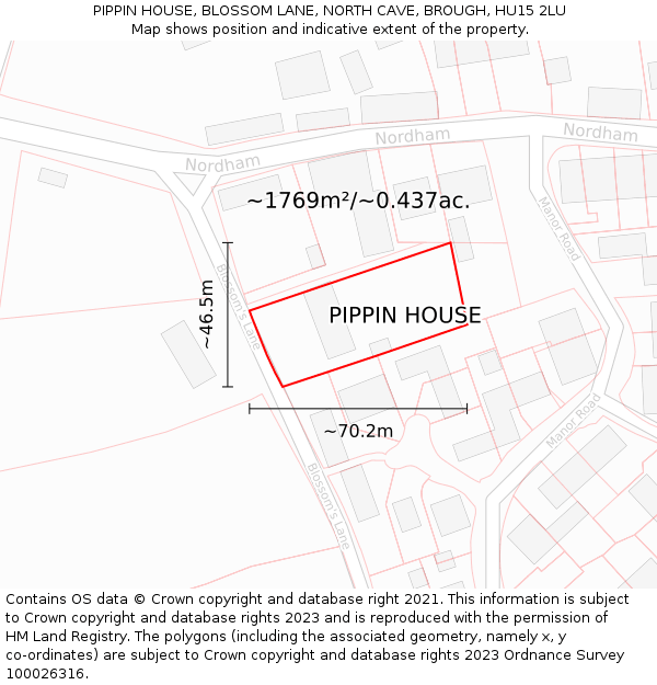 PIPPIN HOUSE, BLOSSOM LANE, NORTH CAVE, BROUGH, HU15 2LU: Plot and title map