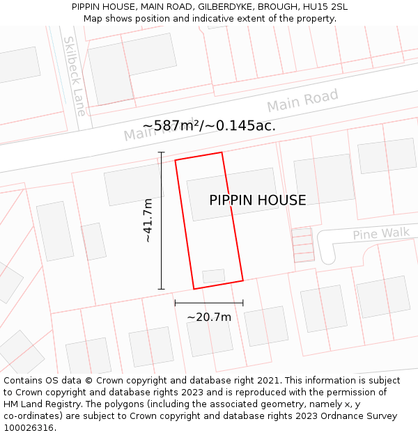 PIPPIN HOUSE, MAIN ROAD, GILBERDYKE, BROUGH, HU15 2SL: Plot and title map