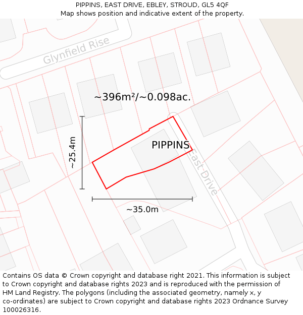 PIPPINS, EAST DRIVE, EBLEY, STROUD, GL5 4QF: Plot and title map