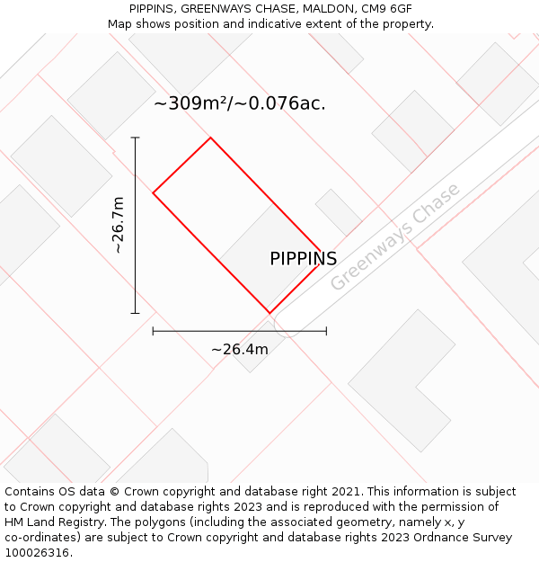 PIPPINS, GREENWAYS CHASE, MALDON, CM9 6GF: Plot and title map