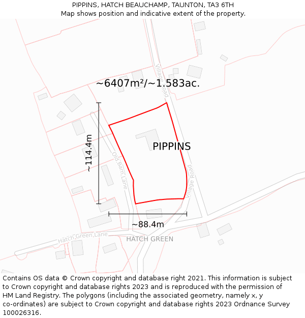 PIPPINS, HATCH BEAUCHAMP, TAUNTON, TA3 6TH: Plot and title map