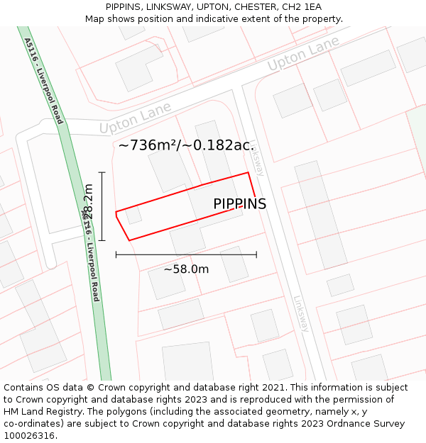 PIPPINS, LINKSWAY, UPTON, CHESTER, CH2 1EA: Plot and title map
