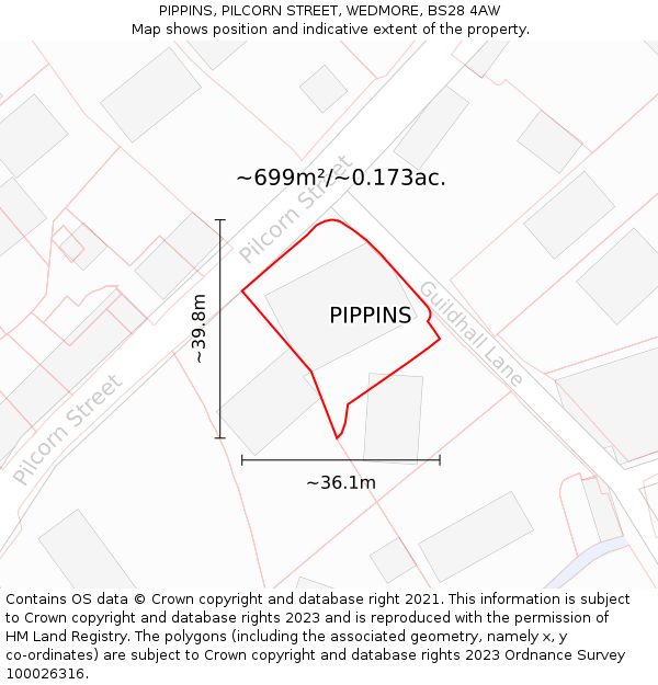 PIPPINS, PILCORN STREET, WEDMORE, BS28 4AW: Plot and title map