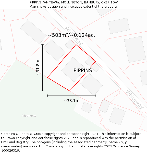 PIPPINS, WHITEWAY, MOLLINGTON, BANBURY, OX17 1DW: Plot and title map