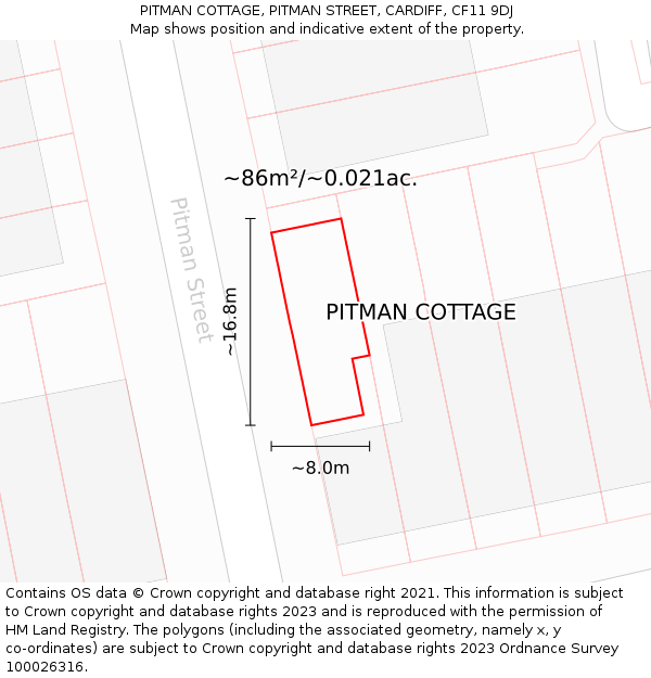 PITMAN COTTAGE, PITMAN STREET, CARDIFF, CF11 9DJ: Plot and title map