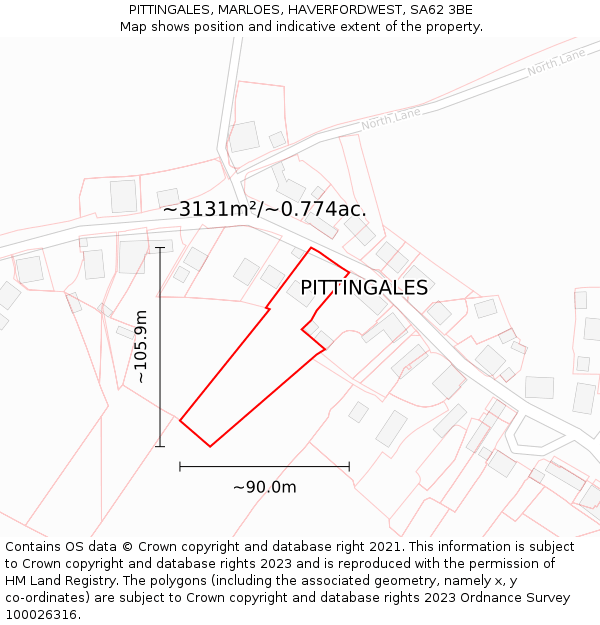 PITTINGALES, MARLOES, HAVERFORDWEST, SA62 3BE: Plot and title map