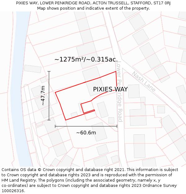PIXIES WAY, LOWER PENKRIDGE ROAD, ACTON TRUSSELL, STAFFORD, ST17 0RJ: Plot and title map