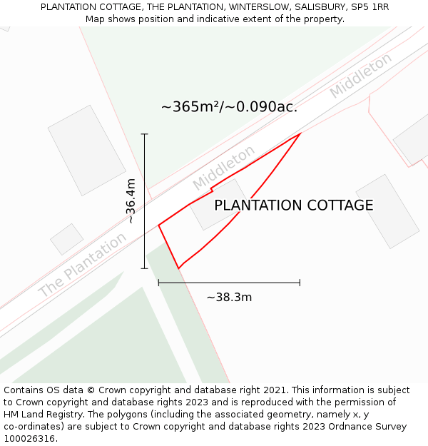 PLANTATION COTTAGE, THE PLANTATION, WINTERSLOW, SALISBURY, SP5 1RR: Plot and title map