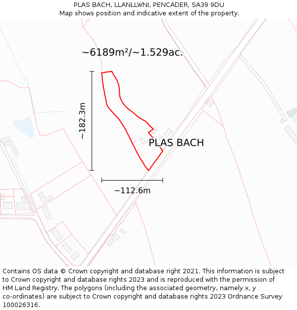 PLAS BACH, LLANLLWNI, PENCADER, SA39 9DU: Plot and title map