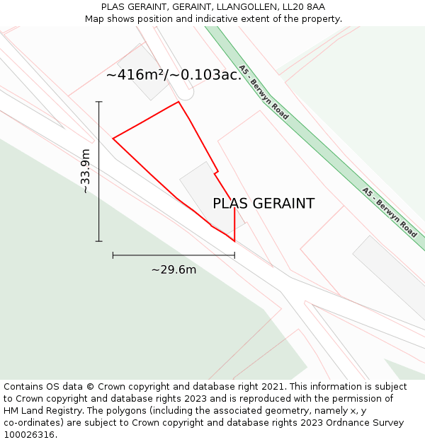 PLAS GERAINT, GERAINT, LLANGOLLEN, LL20 8AA: Plot and title map