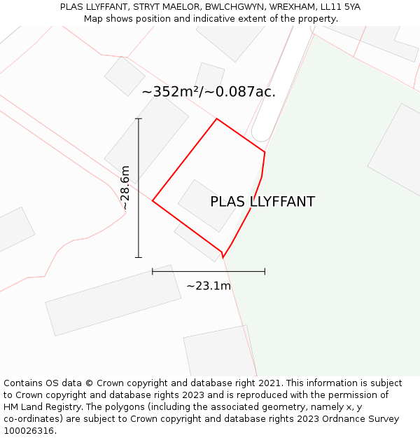 PLAS LLYFFANT, STRYT MAELOR, BWLCHGWYN, WREXHAM, LL11 5YA: Plot and title map