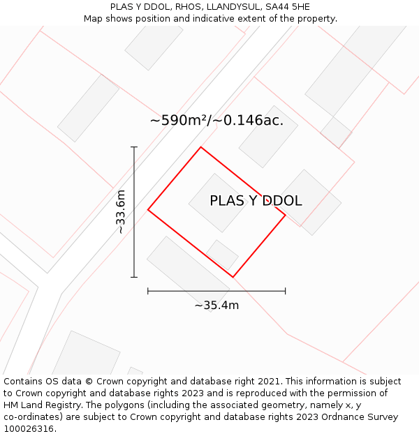 PLAS Y DDOL, RHOS, LLANDYSUL, SA44 5HE: Plot and title map