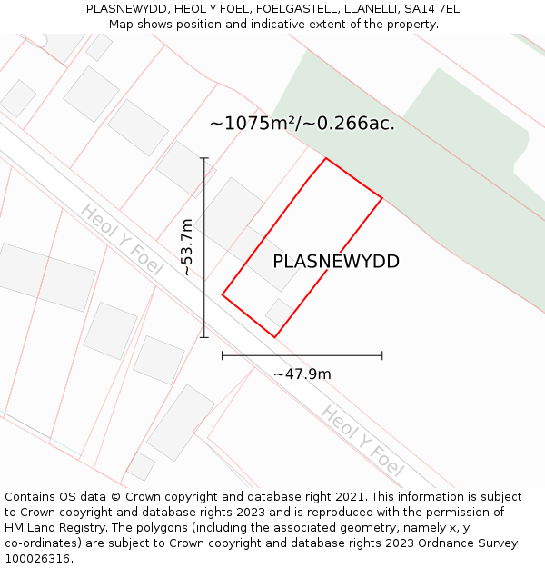 PLASNEWYDD, HEOL Y FOEL, FOELGASTELL, LLANELLI, SA14 7EL: Plot and title map