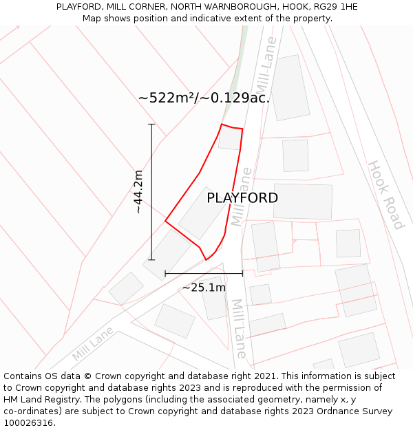 PLAYFORD, MILL CORNER, NORTH WARNBOROUGH, HOOK, RG29 1HE: Plot and title map