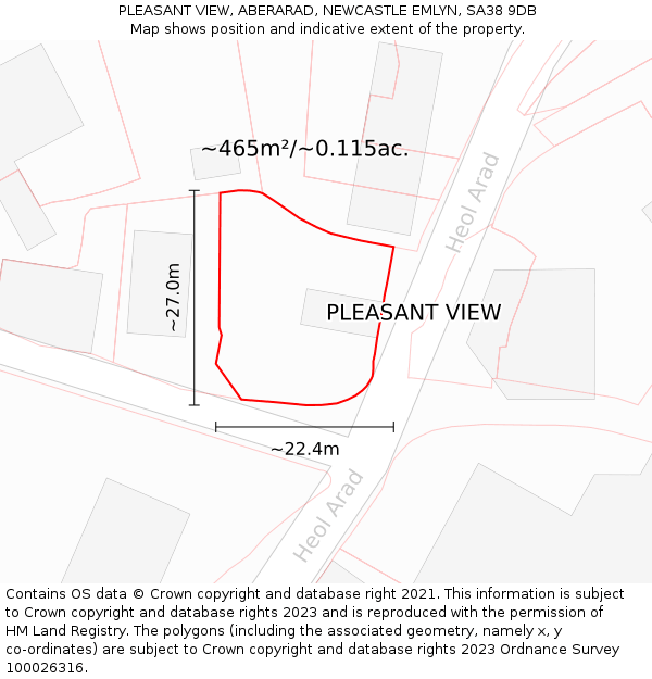 PLEASANT VIEW, ABERARAD, NEWCASTLE EMLYN, SA38 9DB: Plot and title map