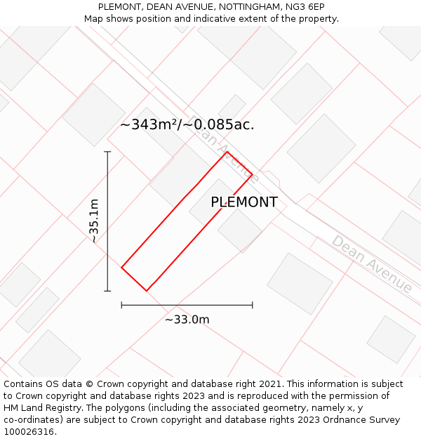 PLEMONT, DEAN AVENUE, NOTTINGHAM, NG3 6EP: Plot and title map